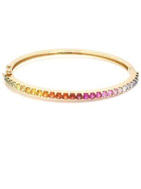 Aurora Rainbow Sapphire 14K (18K Custom) Yellow Gold Hinged Bangle